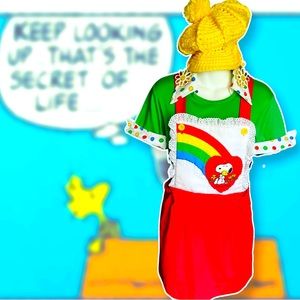 Rare Vintage novelty Snoopy quilted lace trimmed reversible bib skirt romper